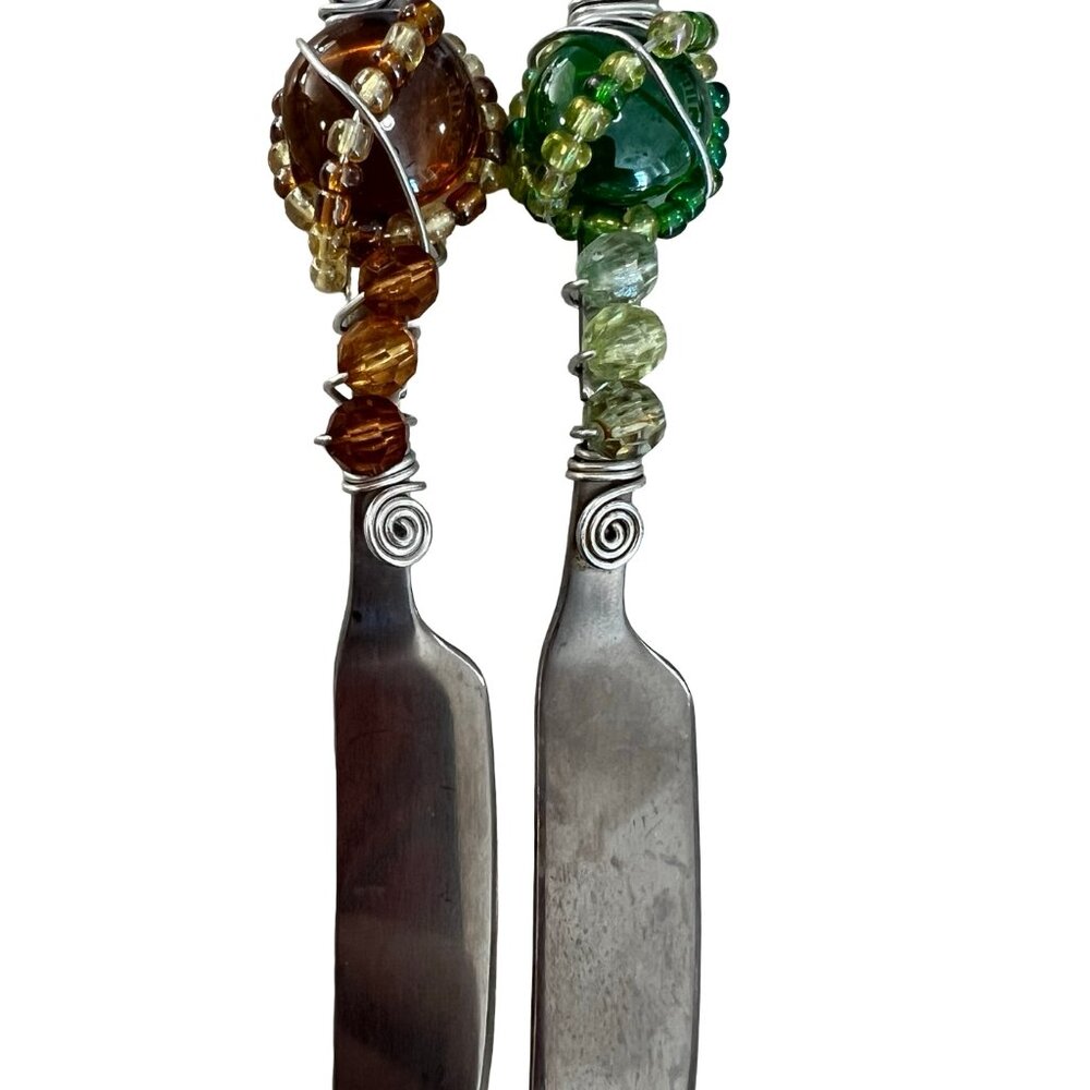 Set of 4 Beaded Cheese Spreader - Wire Wrapped Stainless Steel Butter Knife V vi - Picture 5 of 8